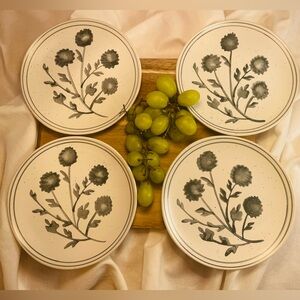 Threshold Floral Patterned Set of 4 Appetizers Plates 
Black and Freckled Cream